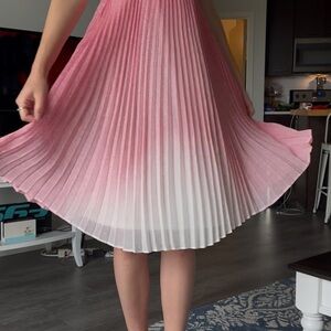 Chic Pink and White Pleated Midi Dress for Cocktail Events